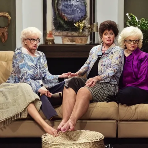 Prompt: Sam Harris meditating with the Golden Girls