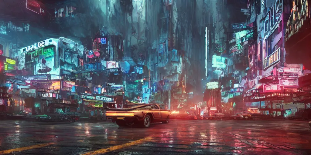 Prompt: a 3 d rendered in unreal engine guatemalan cyberpunk city with neon ads and signs with evocative dramatic mood with blade runner vibe with cars and floating vehicles with motion blur with depth of field with bloom with lightshaft with volumetric lights, fog, by jeremy mann, oscar winning graphics, photo realistic, bloom, imax, dynamic lighting, artstation,