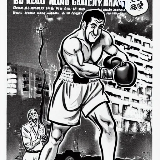 Prompt: boxing world champion rocky marciano in the style of the manga sun - ken - rock