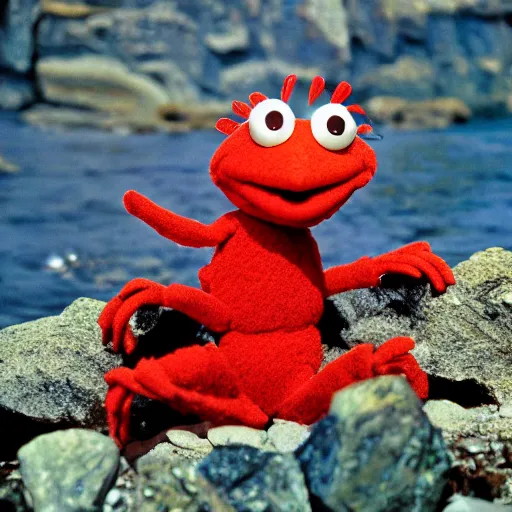 Prompt: rock lobster, jim hensen muppet, 35mm zeiss photograph