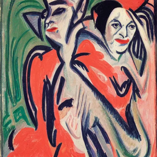 Image similar to Cecily Brown, Ernst Kirchner, portrait of a demon