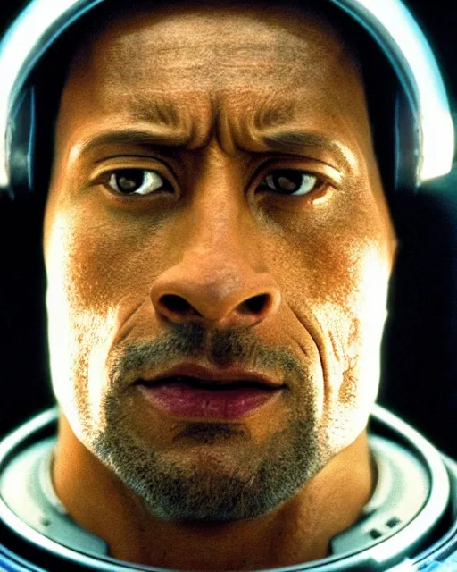 Image similar to film still close up shot of dwayne johnson in the movie 2 0 0 1 : a space odyssey. photographic, photography