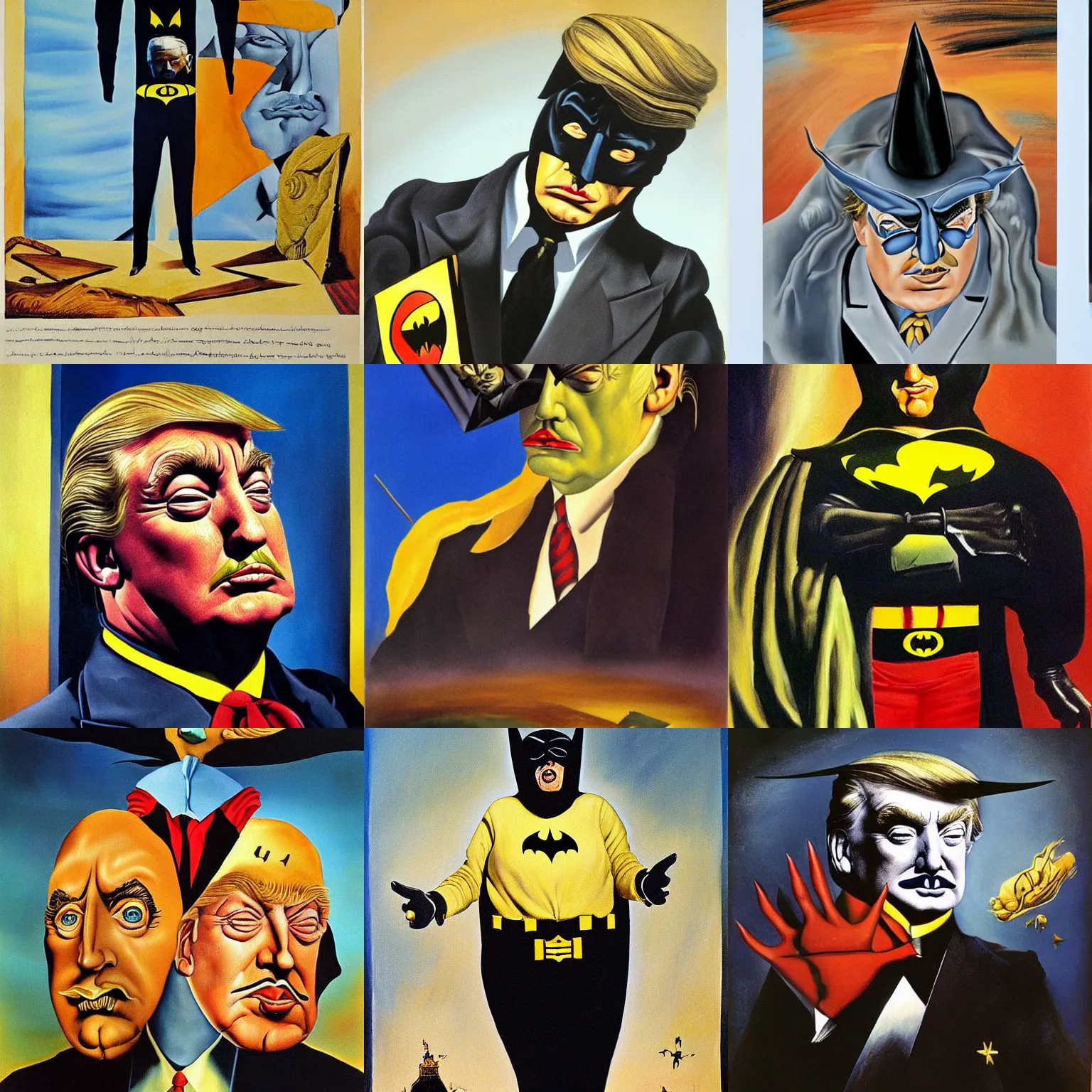 Prompt: salvador dali painting of donald trump as batman