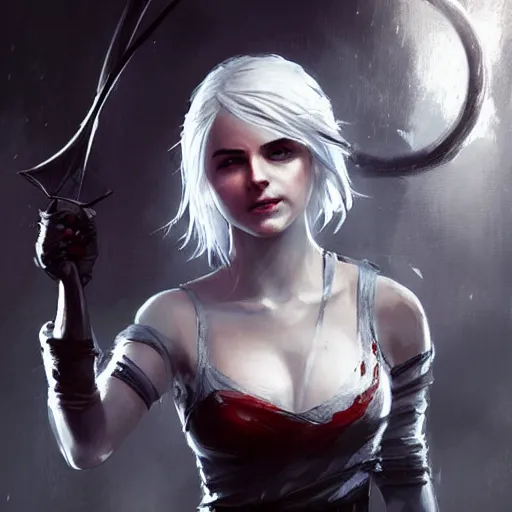 Image similar to ciri from witcher, blood, paint by greg rutkowski