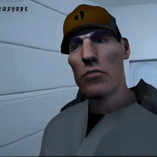 Image similar to jerma985 in half life 2, wide shot, portrait, unreal engine, in game screenshot, high definition, detailed