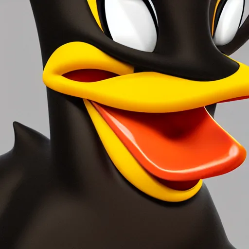 Image similar to close up of daffy duck sweating dope sick vomiting, hyper realistic photorealism, octane render, 3 d, hyper detailed.