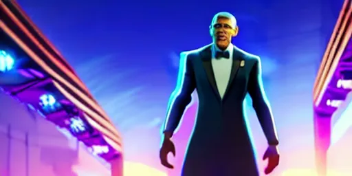 Image similar to president obama vs thanos in fortnite, cinematic, dramatic, unreal engine,