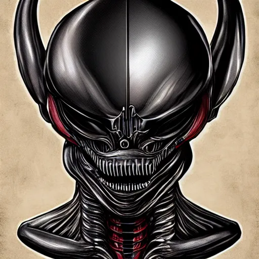 Prompt: Xenomorph Portrait Zulu Art