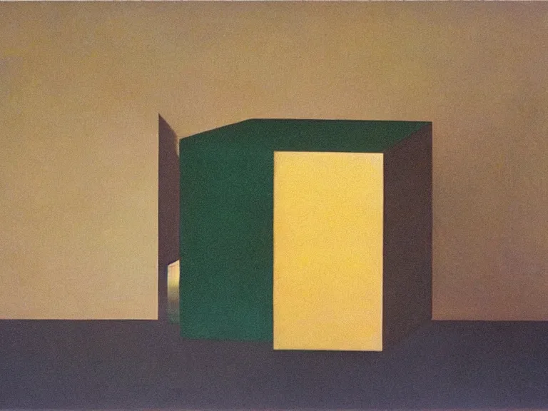 Image similar to tesseract painting by rene magritte, high detail, high resolution