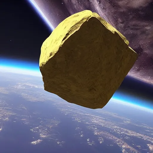 Prompt: flying boulder in space