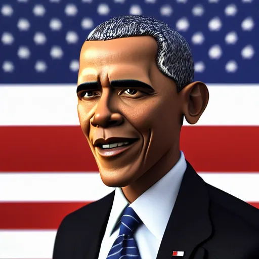 Prompt: Barack Obama animatronic, octane render, studio lighting, 35mm lens, high resolution 8k, 3D model,
