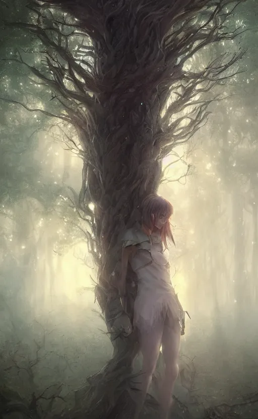 Prompt: a girl from final fantasy live action, cosplaying as a tree, evocative, mystical night, very very very very detailed, award winning, masterpiece digital painting by greg rutkowski, alex grey, artstation, 4 k wallpaper