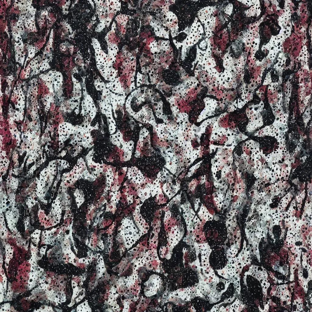 Image similar to camo made of teeth, smiling, abstract, francis bacon artwork, cryptic, dots, spots, stipple, lines, splotch, color tearing, pitch bending, faceless people, dark, ominious, eerie, hearts, minimal, points, technical, old painting