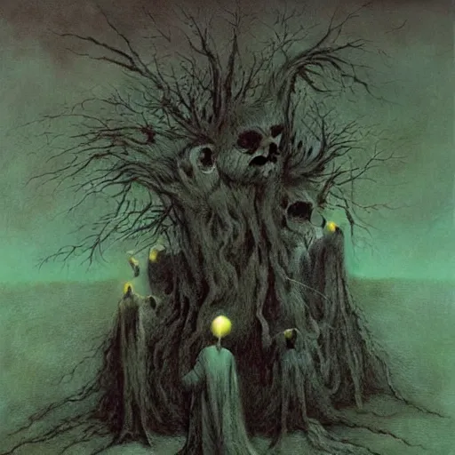 Prompt: witches by zdzislaw beksinski, color