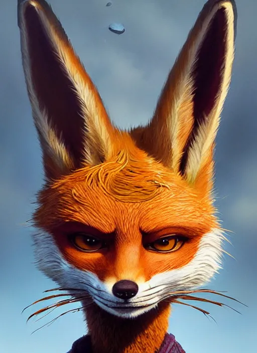 Image similar to highly detailed portrait of fantastic mr fox, by stephen bliss, unreal engine 5, fantasy art by greg rutkowski and loish rhads ferdinand.