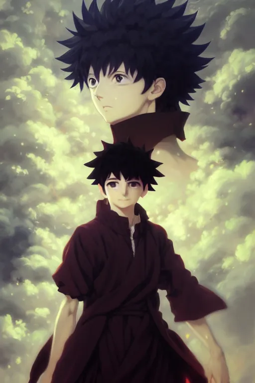 Image similar to baroque oil painting full body portrait character concept art, anime key visual of killua zoldyck studio lit directed gaze, trending on pixiv fanbox, painted by greg rutkowski makoto shinkai takashi takeuchi studio ghibli