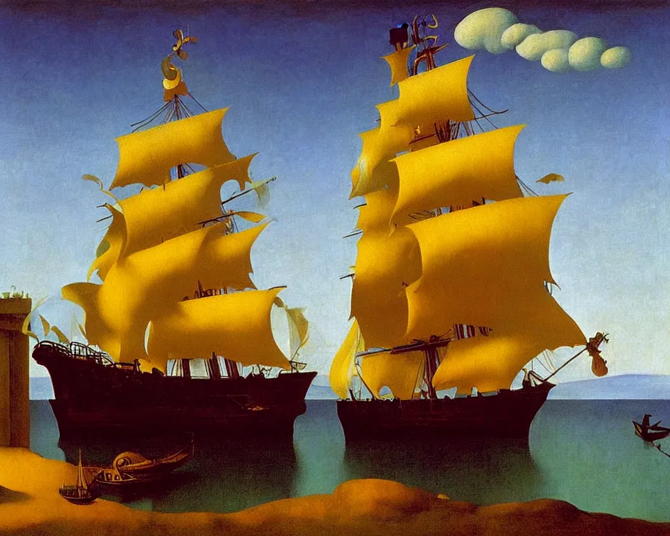 Prompt: a pirate ship in a bottle by raphael, hopper, and rene magritte. detailed, romantic, enchanting