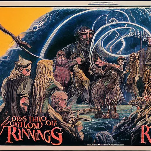 Image similar to variations on the legendary theatrical release poster of ralph bakshi lord of the rings movie, artist tom jung