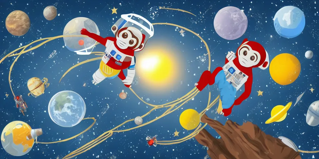 Prompt: monkey astronaut in space, planets surrounding, realistic,