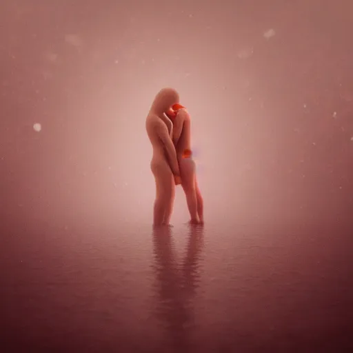 Image similar to a blurry closeup picture of gorgeous human bodies intertwined, female bodies, no face, dripping wet, macro photography, long exposure photograph, surrealism, anamorphic bokeh, cozy, soft light, cyan and orange, caustic, atmospheric fog, octane render, cinematic