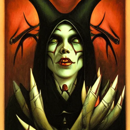 Image similar to inquisitor of Mephistopheles portrait by gerald brom, darkwave