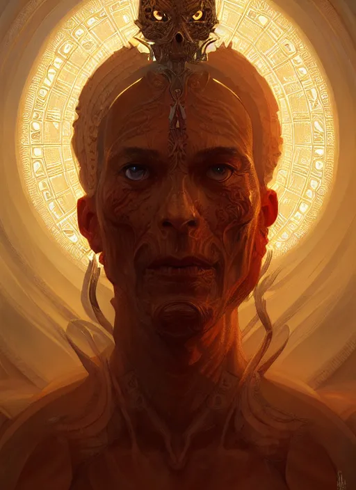Image similar to portrait of the god of death and the god of life, intricate, elegant, glowing lights, highly detailed, digital painting, artstation, concept art, smooth, sharp focus, illustration, art by wlop, mars ravelo and greg rutkowski