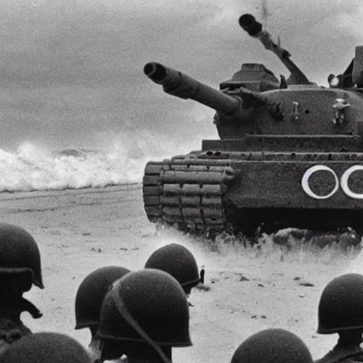 Image similar to nintendo kirby storms normandy beach on d - day ww 2