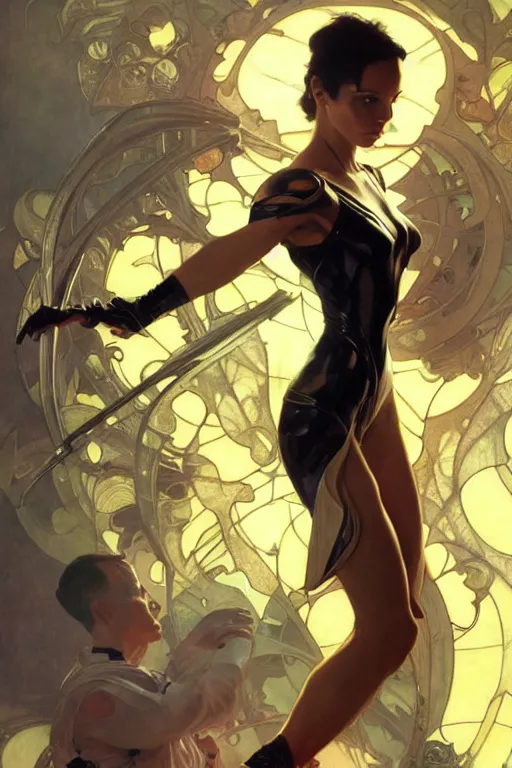 Image similar to using special powers, aeon flux, dynamic pose, intricate, futuristic, fantasy, by stanley artgerm lau, greg rutkowski, alphonse mucha,, thierry mugler, norman rockwell, 3 d,