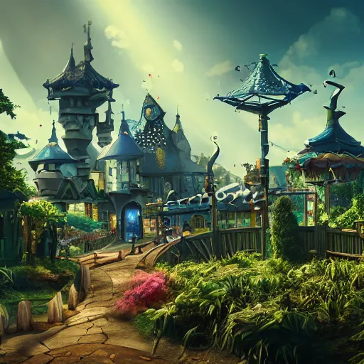 Image similar to animeland themepark, dramatic lighting and composition, surreal background, octane render, pixar, trending on artstation, photorealistic, high resolution, 8 k