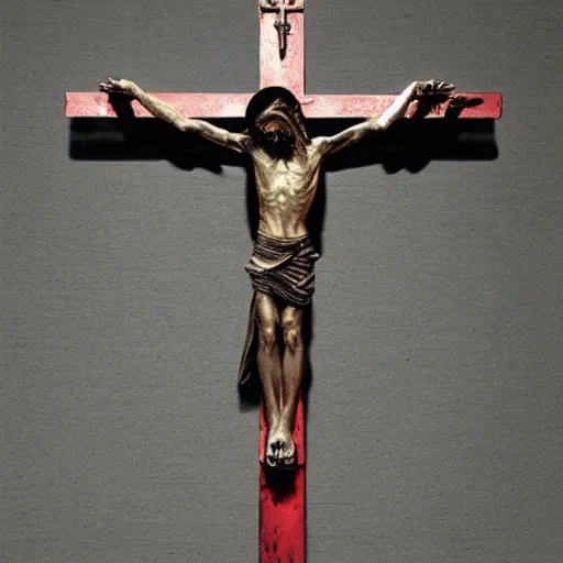 Image similar to crucifix cross made of rusty nails, art by ruan jia and wlop and greg rutkowski, masterpiece