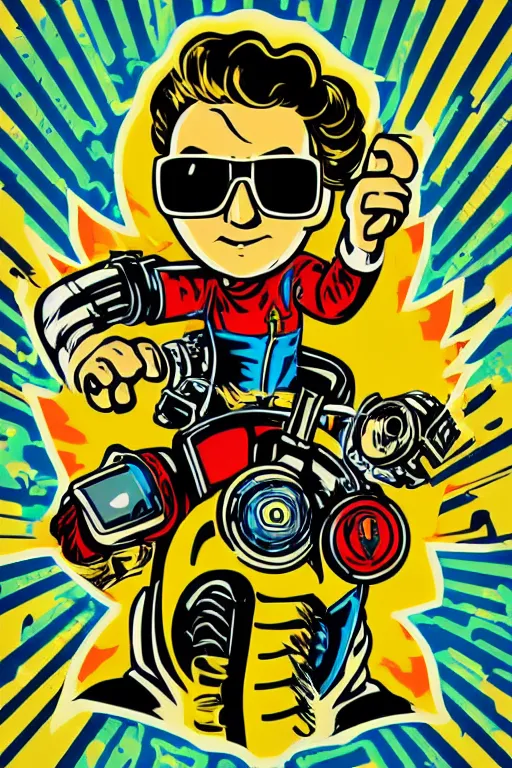 Image similar to fallout 7 6 retro futurist illustration art by butcher billy, sticker, colorful, illustration, highly detailed, simple, smooth and clean vector curves, no jagged lines, vector art, smooth andy warhol style