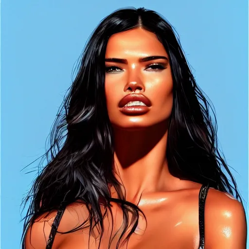 Image similar to portrait of Adrianna Lima flicking off camera, photo realistic, by Terry Richardson, digital art, artstation