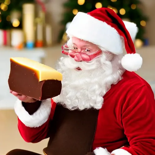 Image similar to Santa eating cheese with chocolate