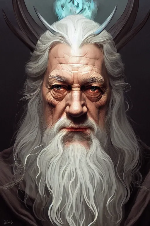 Image similar to a portrait of gandalf the white, fantasy, sharp focus, intricate, elegant, digital painting, artstation, matte, highly detailed, concept art, illustration, ambient lighting, art by ilya kuvshinov, artgerm, alphonse mucha, and greg rutkowski