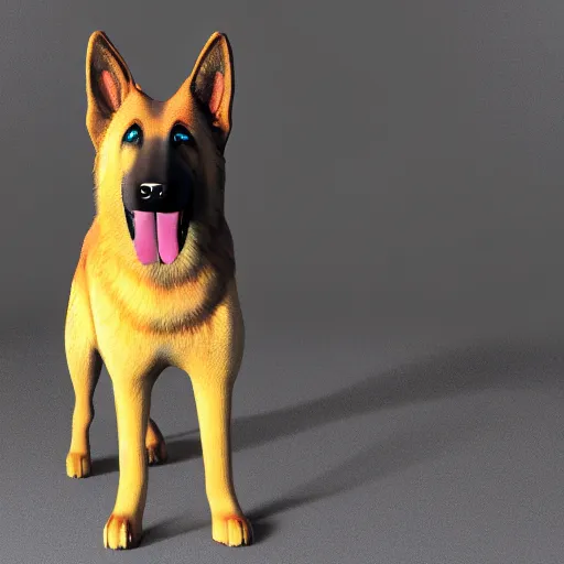 Prompt: 3 d model of a rainbow german shepherd, octane render, raytraced