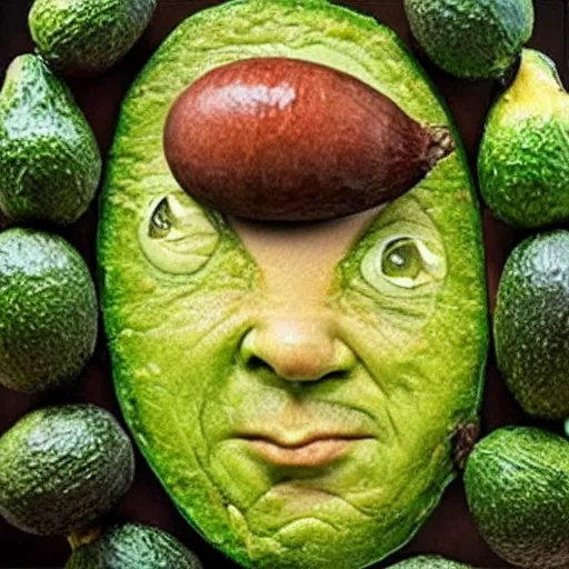 Image similar to famous faces made from avocados, realistic, detailed