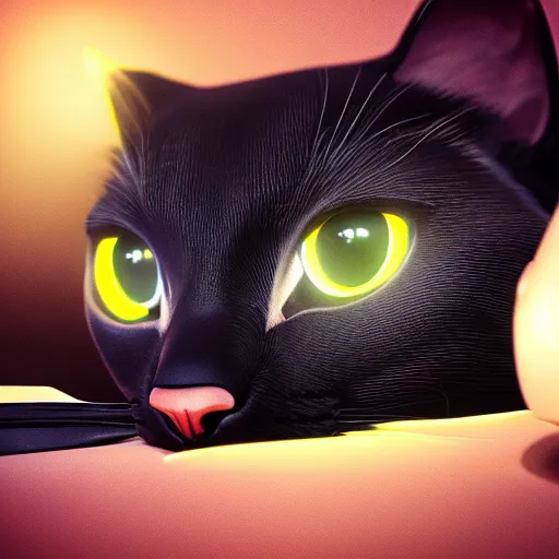 Prompt: Plastic black cat, octane render, realistic lighting, unreal engine