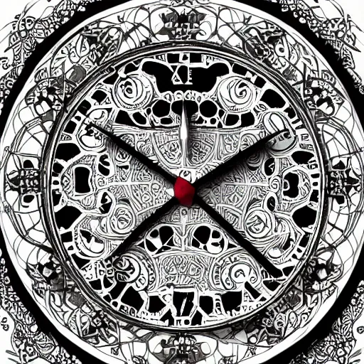 Image similar to clocks, intricate ink illustration, highly detailed, white background, digital artstation