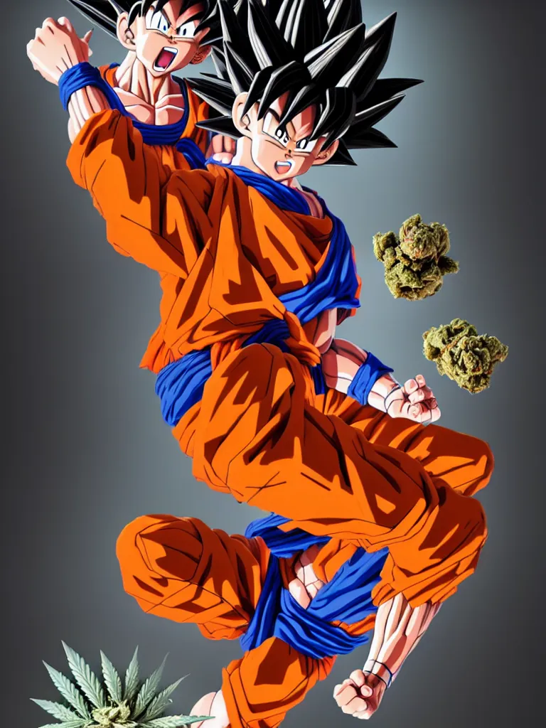 Image similar to hyper detailed 3d render of goku from dragonball offering you to smoke weed, in a surreal outer world, where monkeys floats around Abstract brush strokes, Masterpiece, Edward Hopper and James Gilleard, Zdzislaw Beksinski, Nicoletta Ceccoli, Wolfgang Lettl, hints of Yayoi Kasuma, octane render, 8k