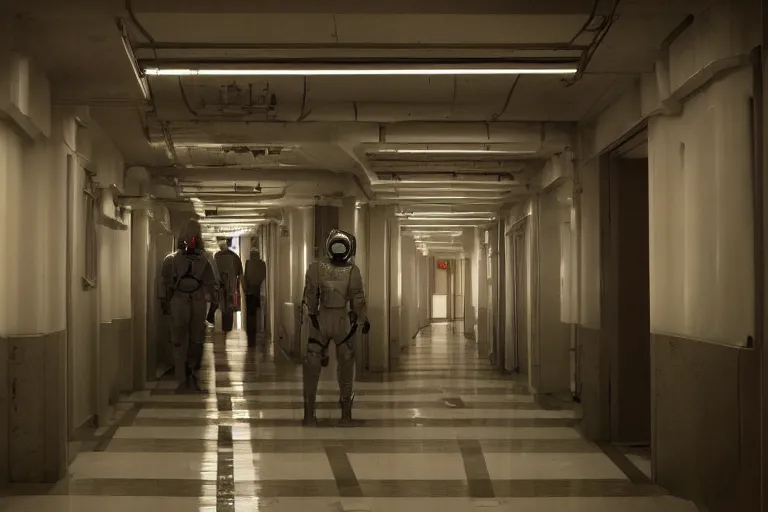 Prompt: Hallway scene. Space horror movie, john carmack