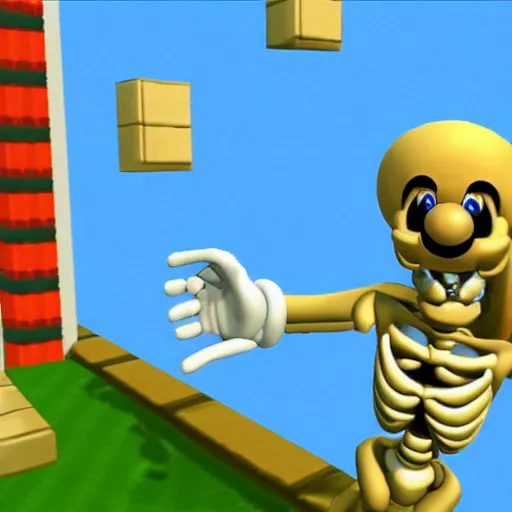 Image similar to A skeleton in the game Super Mario 64