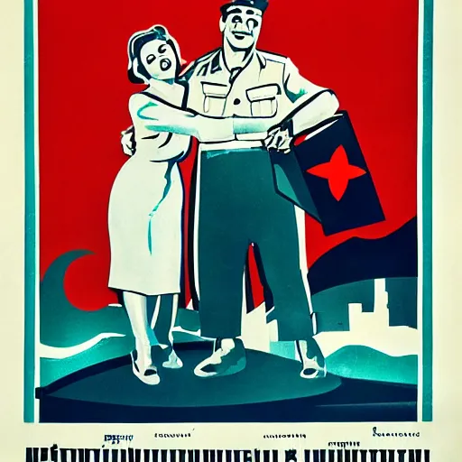 Image similar to a soviet propaganda poster with med - x