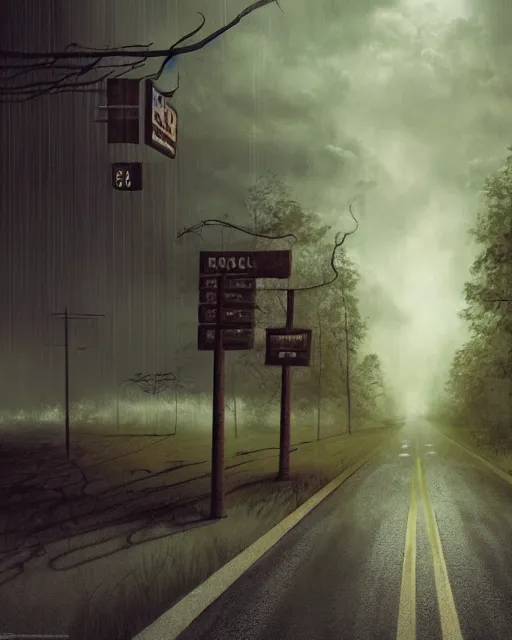 Image similar to concept illustration from the'0 0 s supernatural thriller'road gospel ', a high quality high detail digital matte painting by david mattingly and samuel araya and tim jacobus and michael whelan, hd 4 k 8 k, realistic details, photorealistic lighting, modern speculative horror aesthetic, composition and scene layout inspired by gregory crewdson and brendon burton.