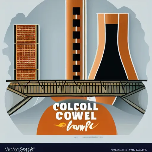 Prompt: coal power plant modern flat design style illustration with line elements art nouveau