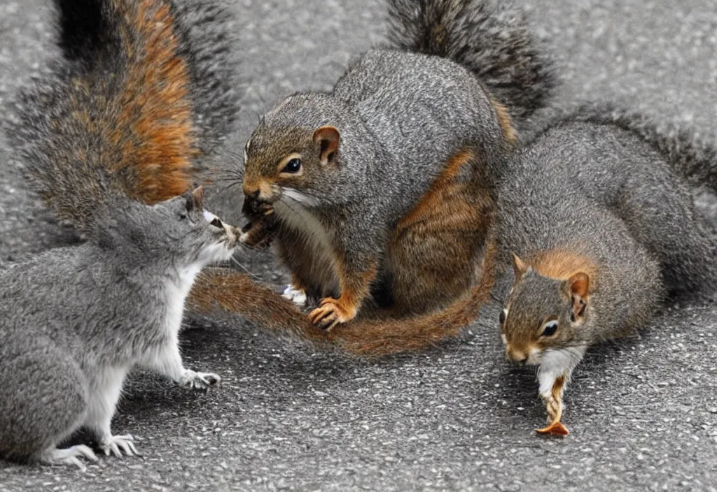 Prompt: squirrels cats and badgers battle in the streets