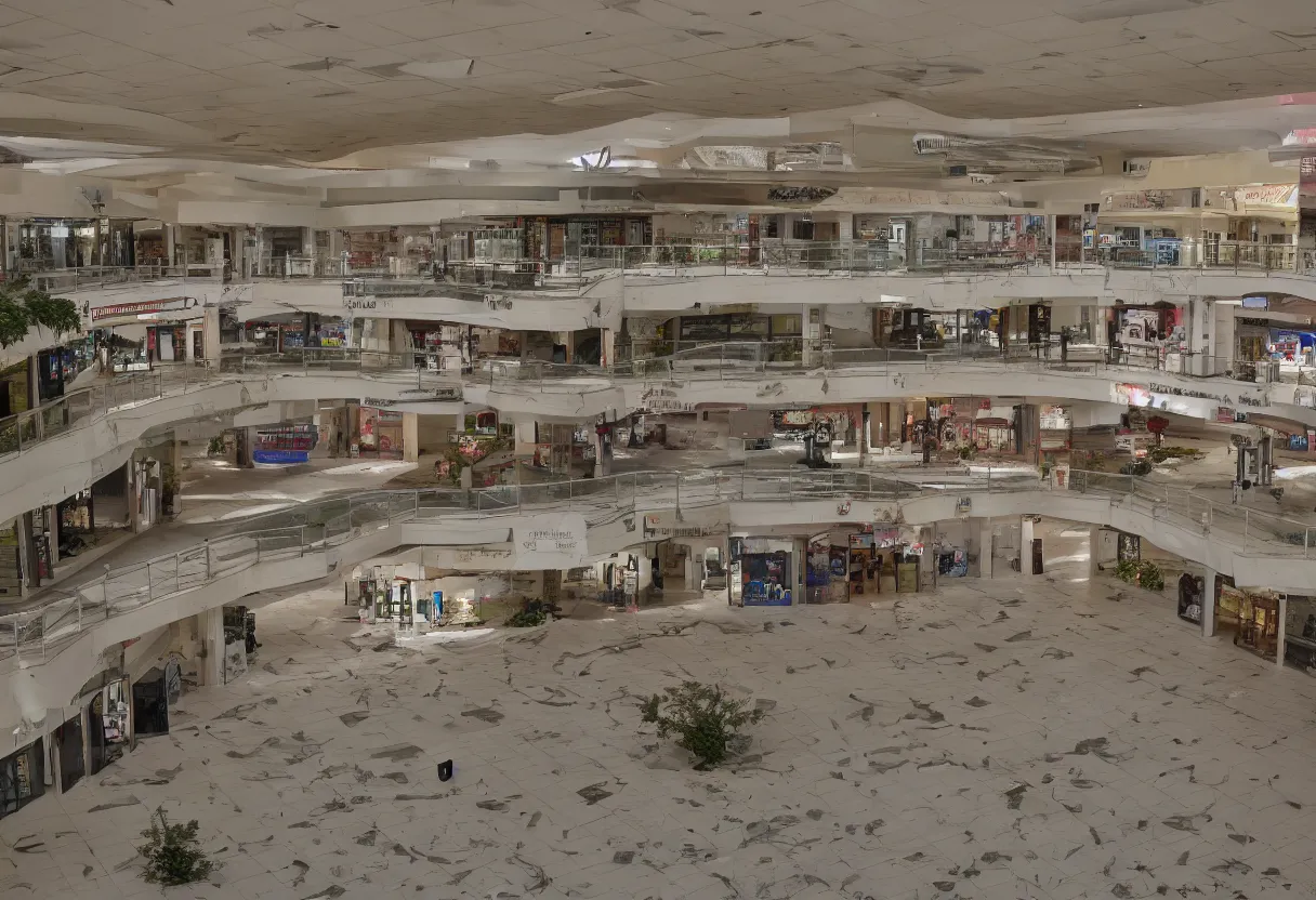 Prompt: dead mall 4k, hd, photorealistic