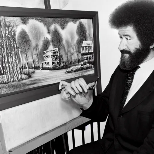 Prompt: Bob Ross painting a city