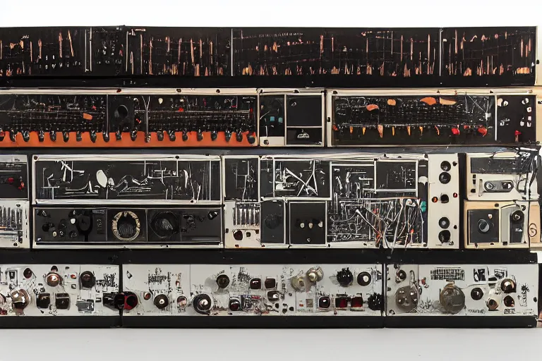 Image similar to a modular synthesizer by ralph steadman