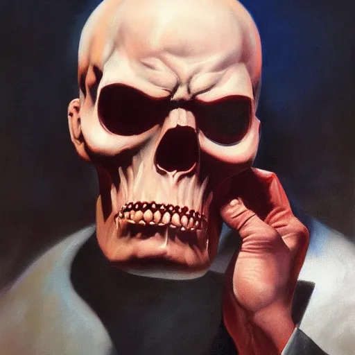 Prompt: ultra realistic portrait painting of red skull vladimir lenin, art by frank frazetta, 4 k, ultra realistic, highly detailed, epic lighting