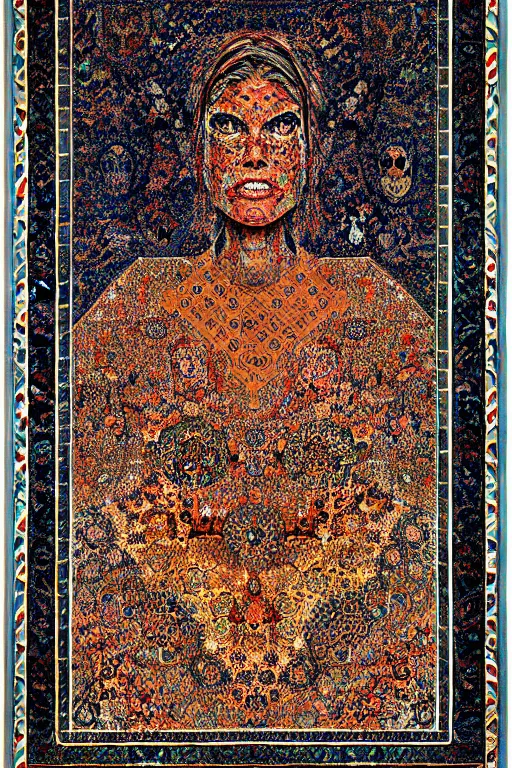 Image similar to persian carpet, detailed acrylic, grunge, intricate complexity, by dan mumford and by alberto giacometti, peter lindbergh